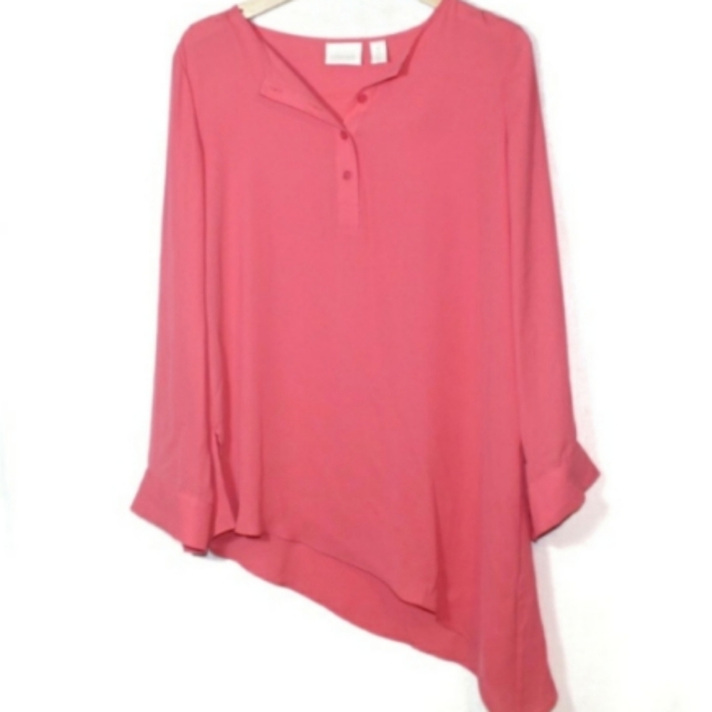 COPY - Chicos Sheer Coral Asymmetrical Hem Blouse Size 2.